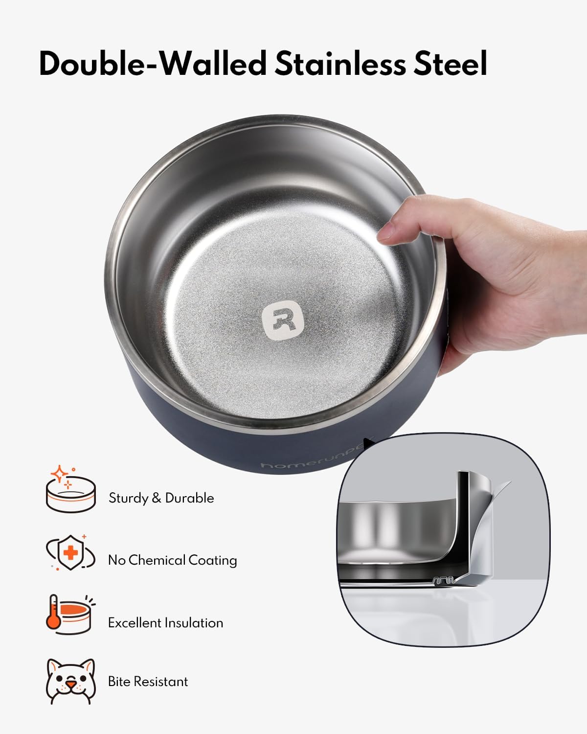 Insulated Steel Feeding Bowls. Keeps water cool and food fresh through the day.
