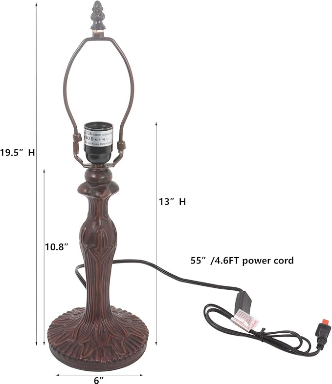 Bieye B11407 Antique Metal Table Lamp Base (Brown, 6" Wx19.5 H)