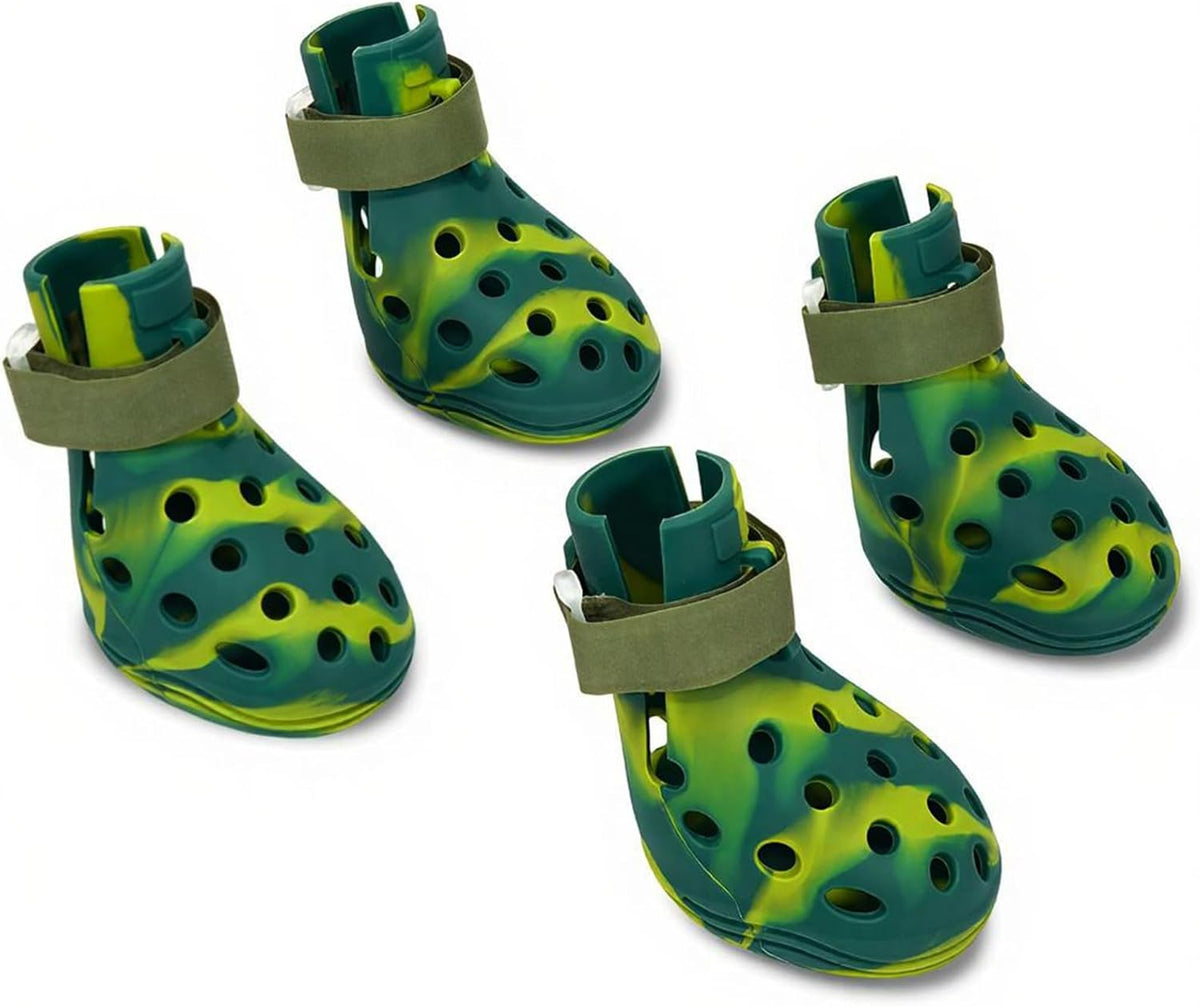 Dog Shoes for Hot Pavement and Snow, Silicone Dog Booties for Small Medium Large Dogs, Waterproof Paw Protectors- Non-Slip, Adjustable Straps, Dog Boots for Beach/Rain/Hiking (Green, S)