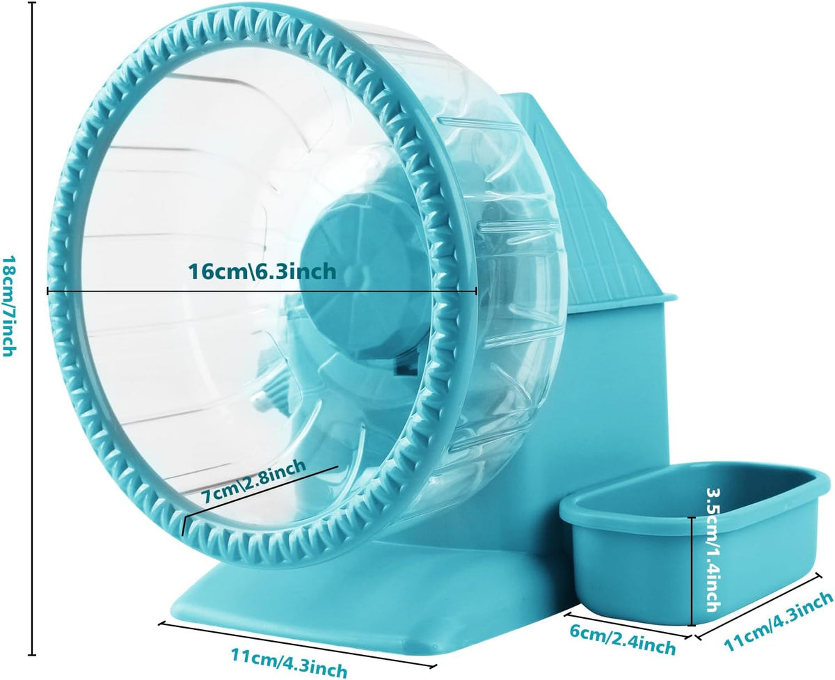 4 in 1 Silent Large Hamster Wheel Multifunctional Hamster Running Wheel Quite Running Spinner Wheel Accessories with Food Bowl Water Bottle for Hamsters Dwarf Gerbil (Blue)