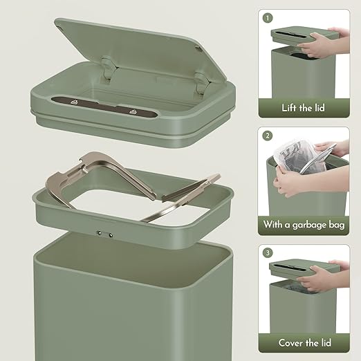 ELPHECO Stainless Steel Office Trash Can Motion Sensor Garbage Can Touchless