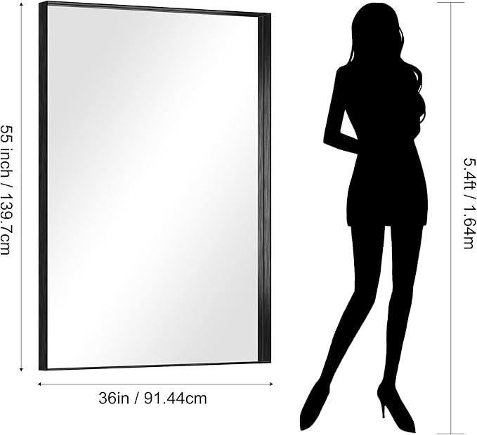 CIRCUMI Black Bathroom Mirror, Brushed Finish, Tempered Glass, Large Mirror