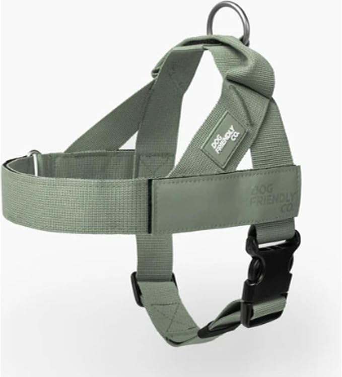 Dog Friendly Co. Dog Harness for Large Breeds (Khaki, Extra Large) | One Click Buckle, Chafe Resistant Webbing, Adjustable Neck & Chest, and Heavy Duty D-Ring, Sturdy Comfortable and Easy to Use
