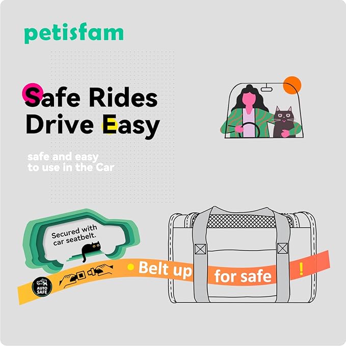 petisfam Top Load Cat Carrier Bag for Medium Cats and Small Dogs. Airline Approved, Collapsible, Escape Proof and Auto-Safe. Easy to get cat in and Make Vet Visit Less Stressful