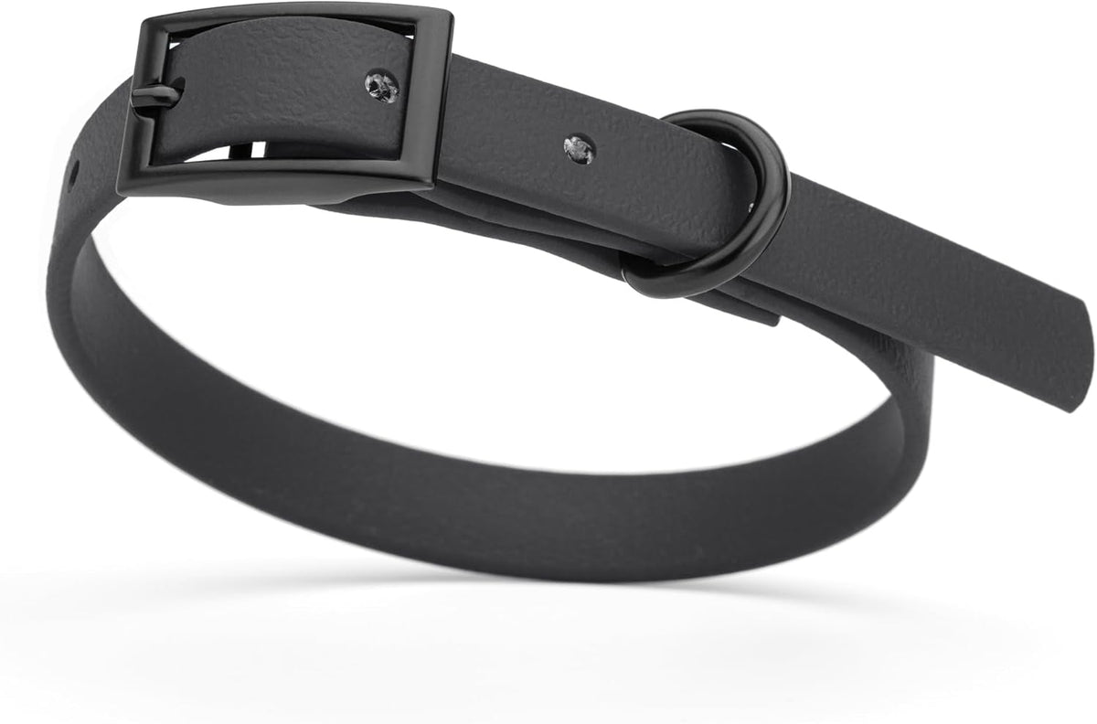 Dogline Biothane Waterproof Dog Collar Strong Coated Nylon Webbing with Black Hardware Odor- Proof for Easy Care Easy to Clean High Performance Fits Small Medium or Large Dogs, Black