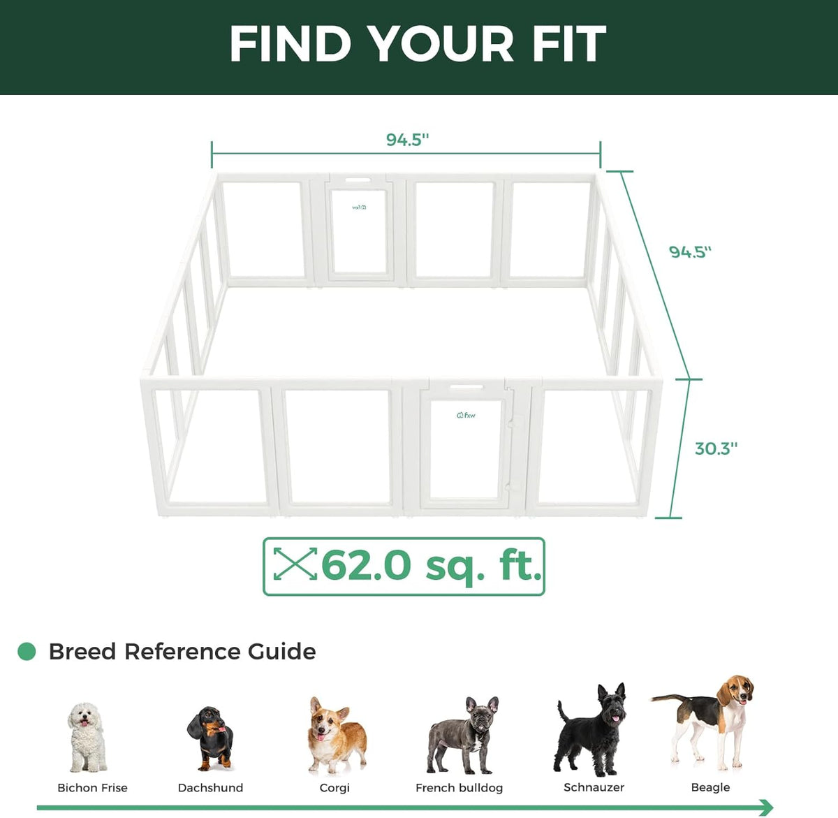 FXW AuraSpace Acrylic Indoor Unleashed Dog Playpen for Small and Medium Dogs, 30 Inch, 16 Panels, White