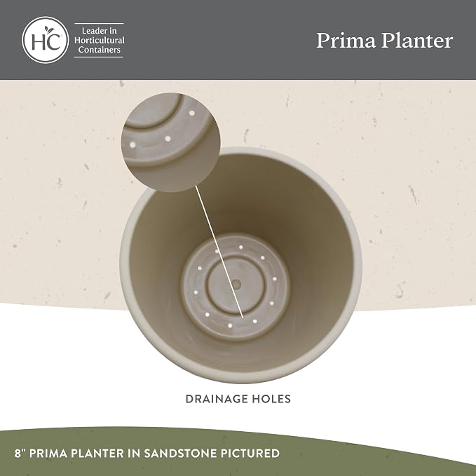 The HC Companies 12 Inch Prima Round Planter Pots with Drainage Holes and Rolled Rim, Lightweight UV-Resistant Plastic Indoor & Outdoor Planters, 2-Pack Flower Pots for Garden & Home Decor, Marsala