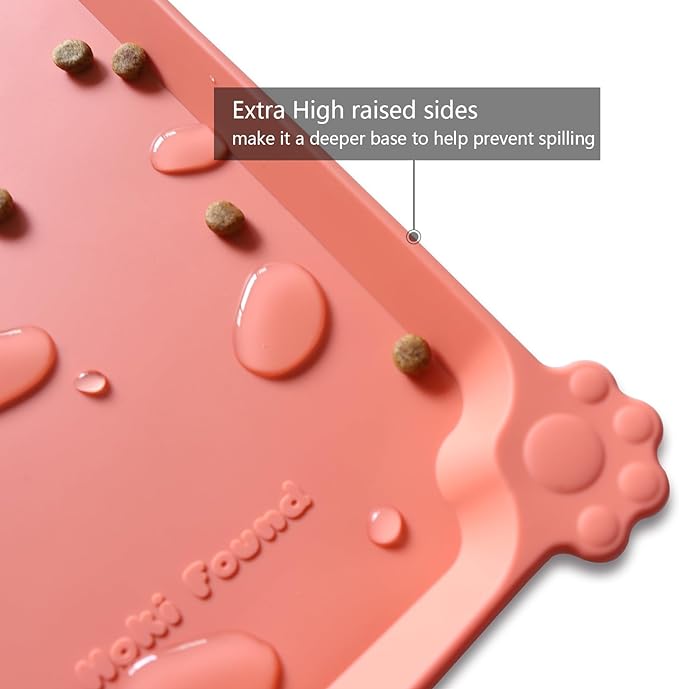 Hoki Found X-Large Silicone Pet Feeding Mats - Non Slip, Waterproof Food & Drink Mats for Dogs, Cats & Carpet - Burnt Coral