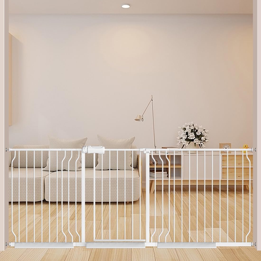 TSAYAWA Baby Gate Extra Wide Fits 71.5-85.8 inch Wide Opening - Dog Pet Gates for Doorways Stairs No Drilling Pressure Mounted - Large Child Safety Gate Indoor Outdoor White