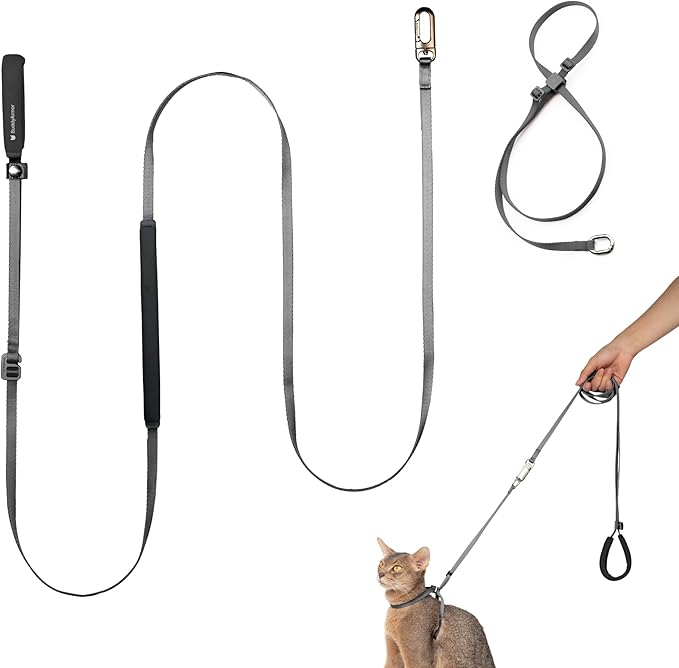 Cat Harness and Leash Set, Lightweight Escape Proof Cat Harness Leash with Padded Handle, Adjustable Cat Leash and Harness for Kitten Small Large Cats Walking Training (Space Gray, S)
