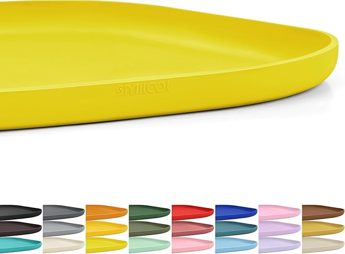 SMILOOL Waterproof Silicone Pet Food Mat with Raised Edge for Dog & Cat | 12" x 12" Non-Slip Small Pet Feeding Mats with Lip for Food & Water Bowl, Food Grade, Easy Cleaning, Light Yellow