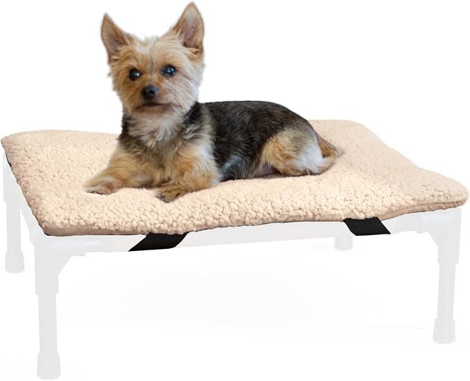 K&H Pet Products Dog Cot Pad (Cot Sold Separately), Pillow-Top Comfort Bed for K&H Small Elevated Dog Beds, Soft & Fluffy, Secure Fit Straps, Machine Washable, Portable - Small 22 X 17in Tan Fleece