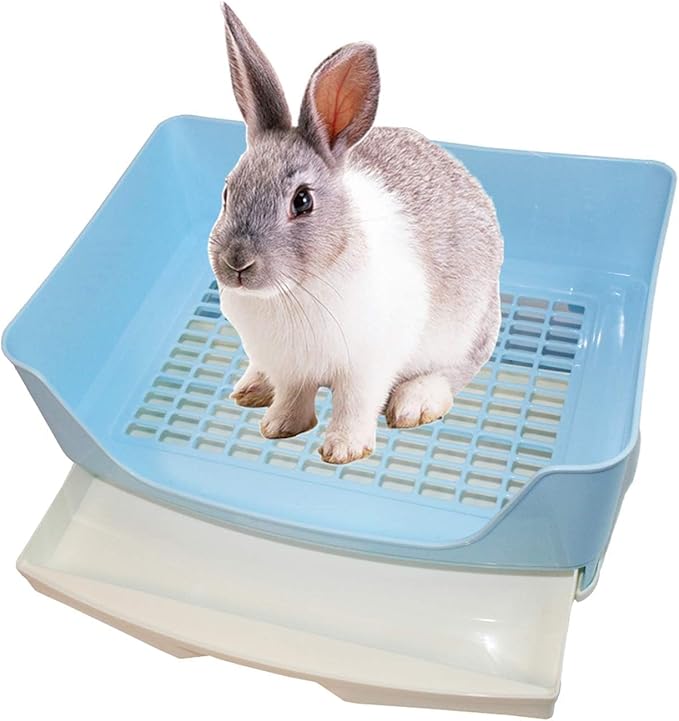kathson Large Rabbit Litter Box Trainer, Potty Corner Toilet with Drawer Bigger Pet Pan for Adult Hamster, Guinea Pig, Ferret, Galesaur, Bunny and Other Animals (Blue)