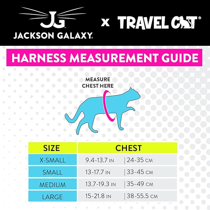 Travel Cat x Jackson Galaxy Harness and Leash Set - Adjustable Fit Mesh Cat Harness with Nylon Leash - Comfort, Escape Proof Harness for Cats, Kitten for Outdoor Walking, Hiking (Medium)