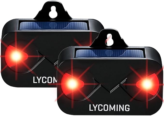 Lycoming Nocturnal Animals Coyote Deterrent Skunk Raccoon Deer Repellent Devices Solar Predator Control with Red LED Strobe Lights for Outdoor Yard Garden 2 Pack