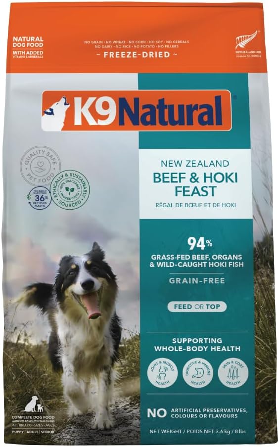 K9 Natural Grain-Free Freeze-Dried Dog Food, New Zealand Beef & Hoki Feast 8lb