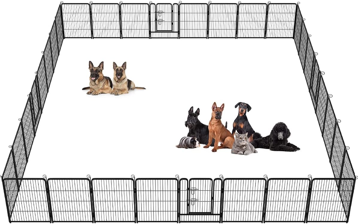 BestPet Dog Playpen Indoor 32 inch 32 Panels Metal Dog Pen Pet Dog Fence Outdoor Exercise Pen with Doors,Pet Puppy Playpen for RV Camping Yard, Black