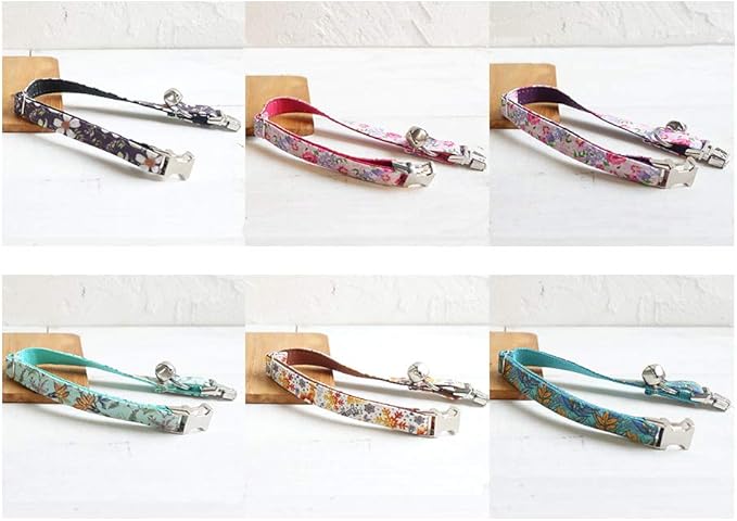 Personalized Cat Collar with Name Plate,Adjustable Tough Nylon Cat ID Collars with Bell,Customize Engraved Pet Name and Phone Number (Flower Style)