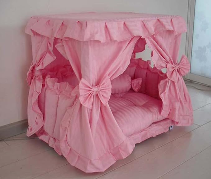 Princess Pink Pet Dog Handmade Bed House+1 Candy Pillow (M)