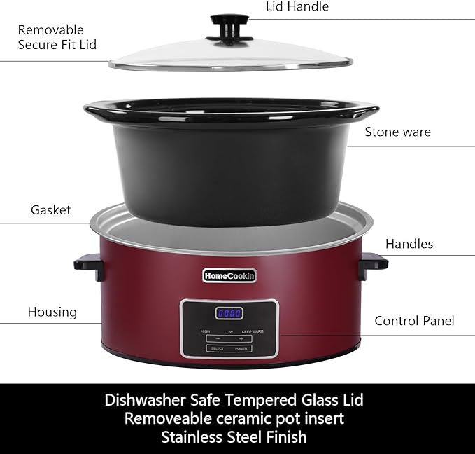 HOMECOOKIN 7 Quart Programmable Slow Cooker, Kitchen Appliances, Perfect