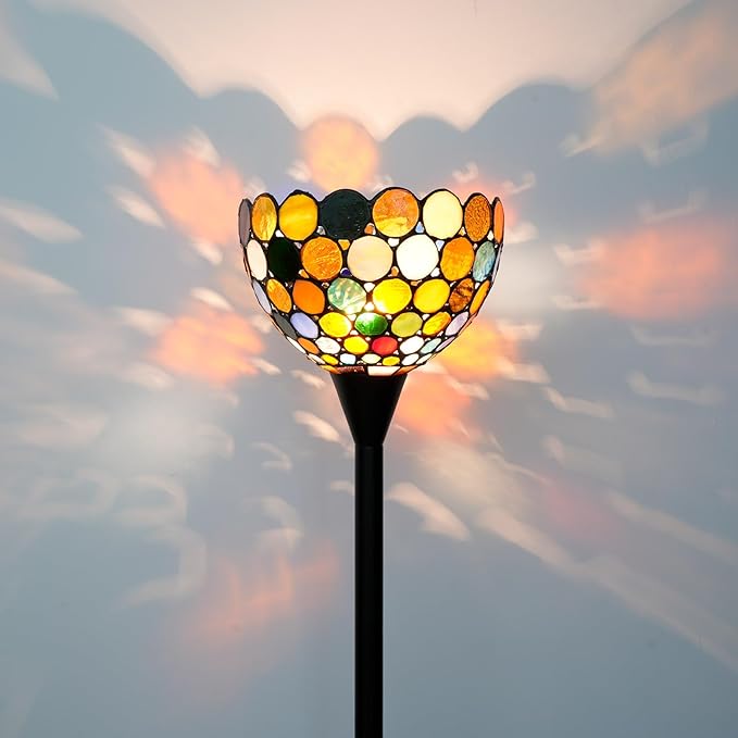 Tiffany Floor Lamp Tochiere Standing Multicolored Stained Glass Floor Light Vintage Tall Pole Uplight Lamp Rustic Corner Lamp with Foot Switch for Home Decor Living Room Bedroom