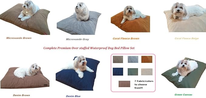 Durable Comfort Micro-Cushion Memory Foam Pet Dog Pillow Bed with Waterproof Liner + External Cover for S,M,L Dogs- Complete Set (Brown Denim, 36''x29'')