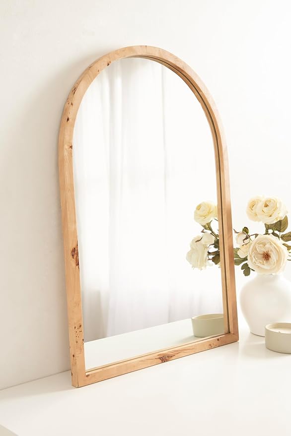 Kate and Laurel Burlock Modern Burlwood Arched Mirror, 22 x 32, Natural Wood