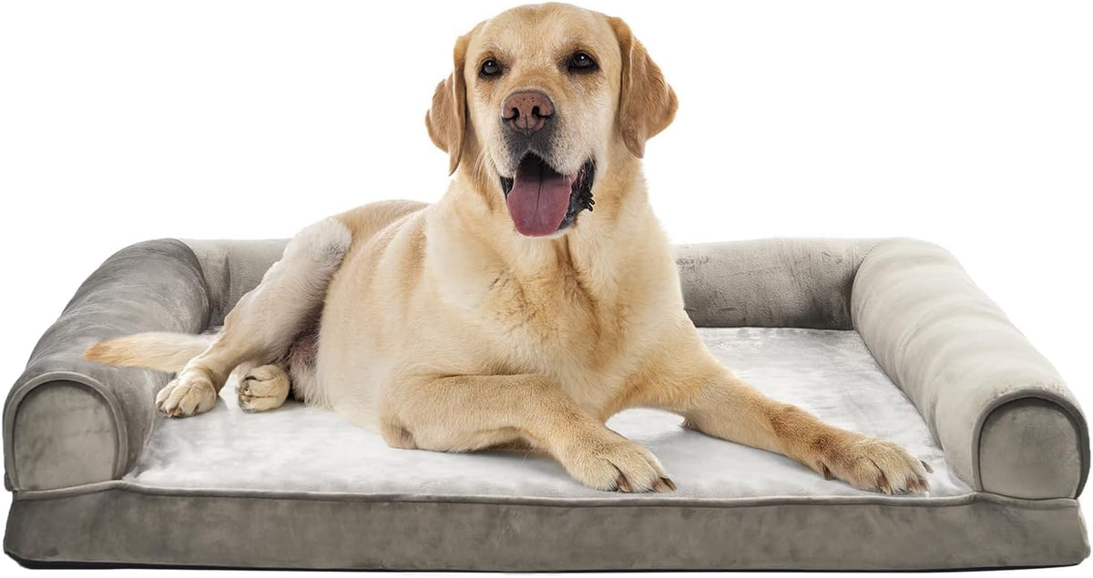 Amazon Basics Dog Bed with Cooling Gel Memory Foam, Pressure-Relief Support for Dogs up to 90lbs, Non-Slip Bottom, Machine Washable Cover, Extra Large Sized (44" x 35"), Brown