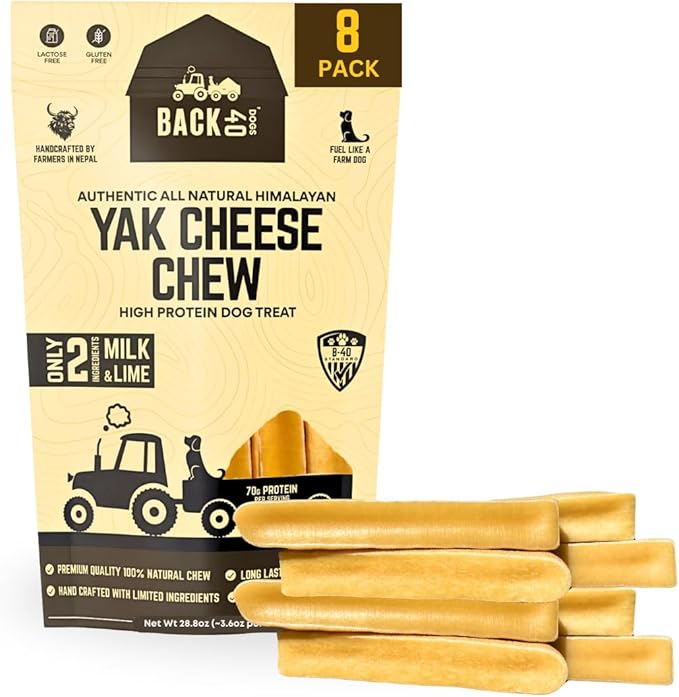 Back 40 Dogs Yak Cheese Himayalan Dog Chews – Long-Lasting Natural Chews for Aggressive Chewers – 2-Ingredient, High Protein, Odorless, Dental Health Treats for Dogs (Large, 8 Pack)