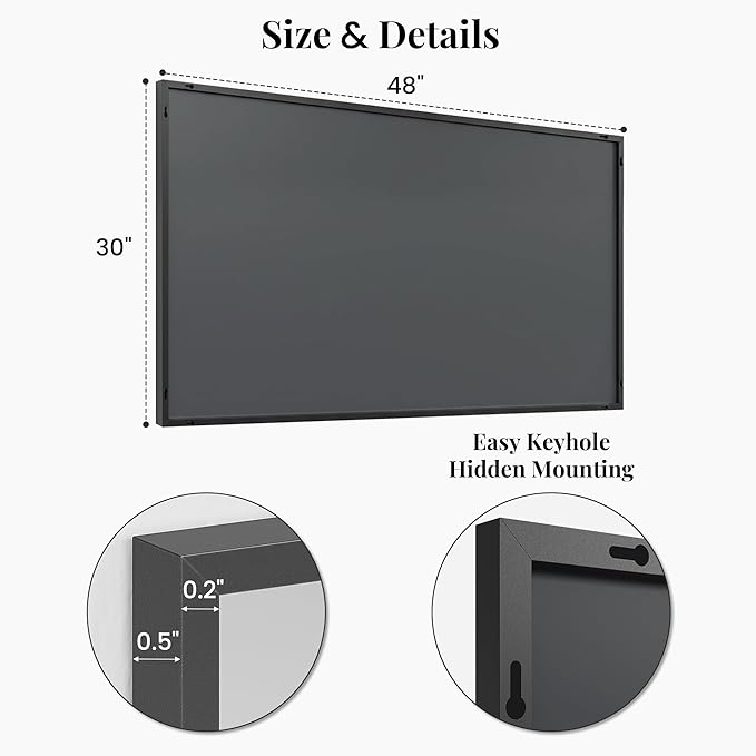48''x30'' Black Bathroom Mirror, Large Metal Framed Vanity Mirror