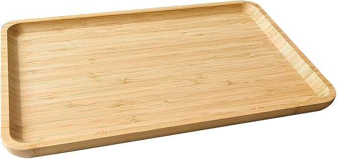 Bamboo Serving Tray Rectangle Platter Breakfast Dinner Food Bed Tray for Eating Kitchen Restaurants (1, 14.2" x 9.5" x 0.8" (no Handle))