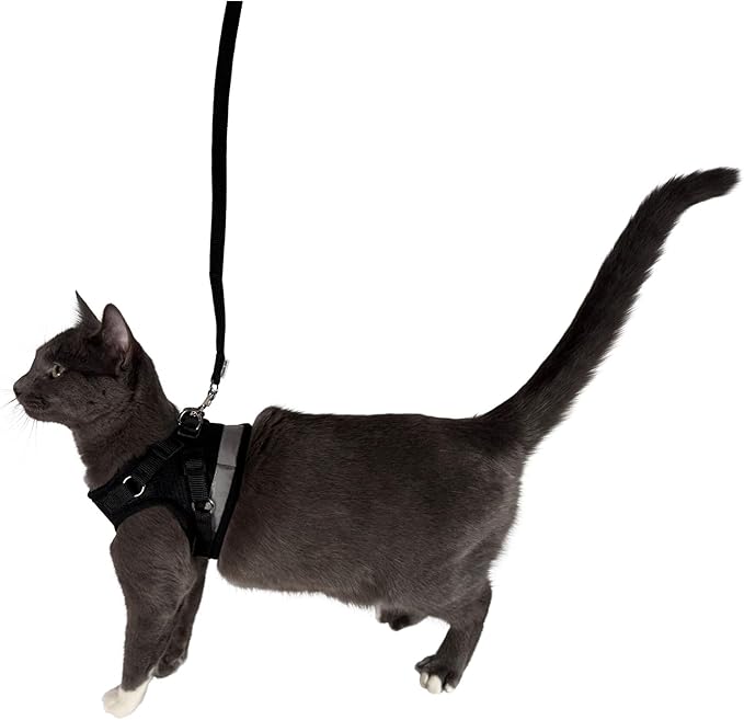 Travel Cat Harness and Leash Set - Adjustable Fit Mesh Cat Harness and Reflective Strap - Comfort Walking Vest for Kitten for Outdoor Walking, Hiking (Large, Black)