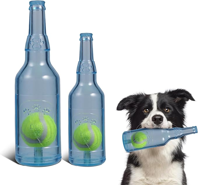 Indestructible Dog Toys for Aggressive Chewers, Contains Tennis Ball, Durable Squeaky Dog Toys (Blue, S)