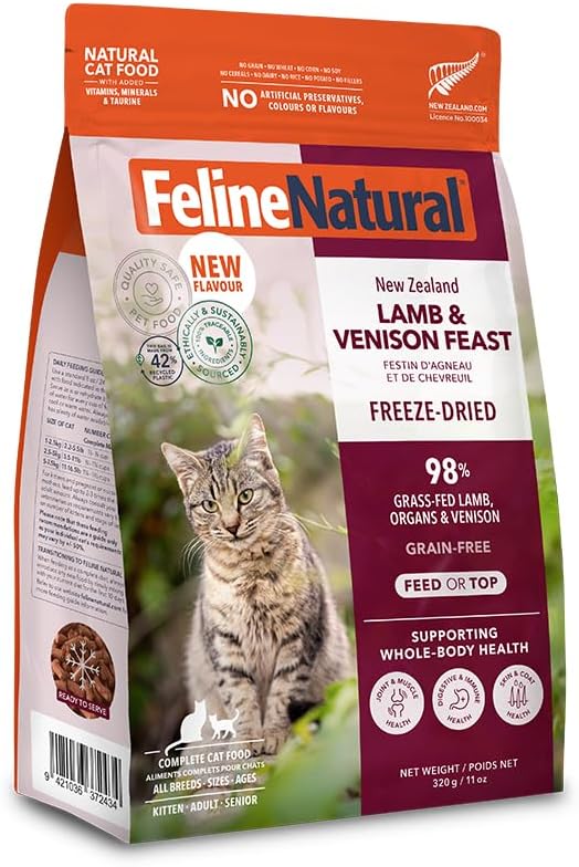 Feline Natural Grain-Free Freeze-Dried Cat Food, New Zealand Lamb & Venison 11oz