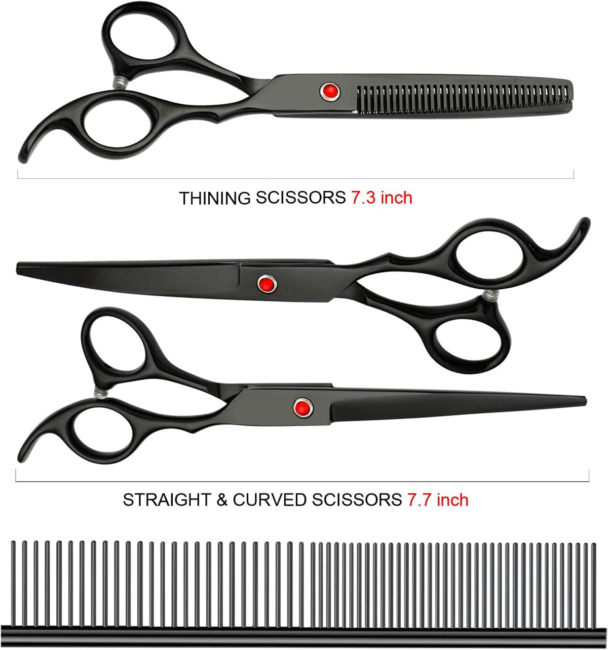 Professional Dog Grooming Scissors Set Stainless Steel Dog Grooming Kit - Thinning, Curved Scissors and Comb for Cat Pet (Black 5 in1)
