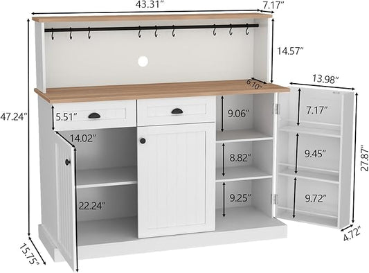 Sideboard Buffet Cabinet with 2 Drawers, Farmhouse Kitchen Pantry with