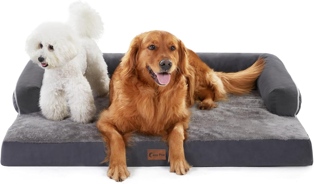 Orthopedic Dog Beds for Extra Large Dogs, Memory Foam Dog Couch Beds with Comfy Bolster, Waterproof Dogs Beds XLarge, Removable Washable Cover and Nonskid Bottom (X-Large, Dark Grey)