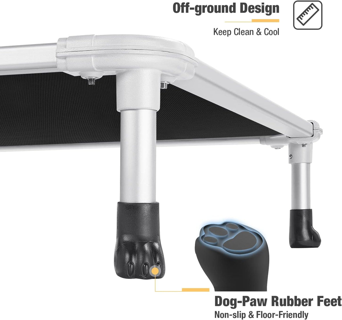 Veehoo Chew Proof Elevated Dog Bed - Cooling Raised Pet Cot - Silver Aluminum Frame and Durable Textilene Mesh Fabric, Unique Designed No-Slip Feet for Indoor or Outdoor Use, Black, X-Large, CWC2003