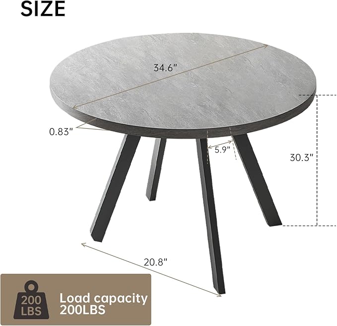 34.6'' Round Dining Table Mid Century Modern Small Round Coffee Table, Saving Space (Small Grey Table)