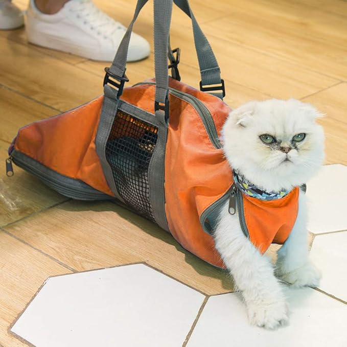 Cinf Cat Nail Clipping Cleaning Grooming Restraint Bag No Scratching Biting for Bathing Nail Trimming Injecting Examining(Orange,M)
