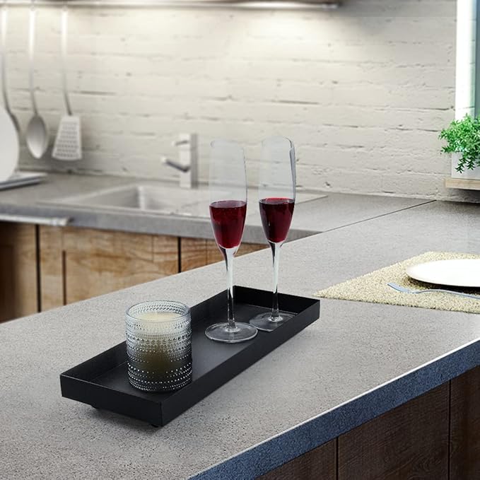Rectangle Black Matte Metal Tray, Suit for Candle Holder, Vanity Decor Projects, Bathroom Toilet Tank Tray, Perfume or Jewelry Storage, and Coffee Table Centerpiece