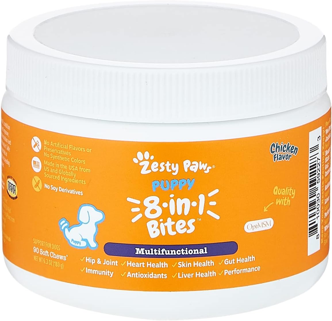 Zesty Paws Dog Multivitamin, Chewable Dog Vitamins and Supplements for Hip & Joints, Skin & Coat, Omega 3 Fish Oil for Dogs- Puppy Multivitamin - Chicken Puppy Bites- 90ct