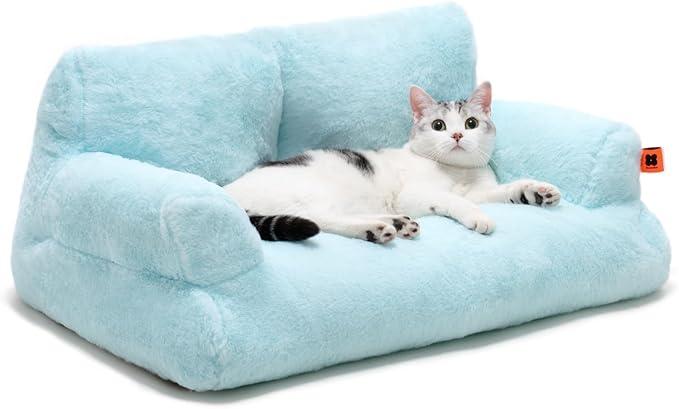 MEWOOFUN Cat Bed for Indoor Cats, Washable Dog Beds for Small Dogs & Cats, Fluffy Cat Couch with Non-Slip Bottom (Blue, 26.0" L x 19.0" W x 13.0" Th)