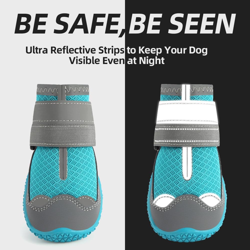 Dog Shoes for Small Dogs, Dog Boots & Paw Protectors for Hardwood Floors, Outdoor Dog Booties for Hot Pavement Winter Snow Hiking, Breathable Dog Shoes with Reflective Strips Size 2
