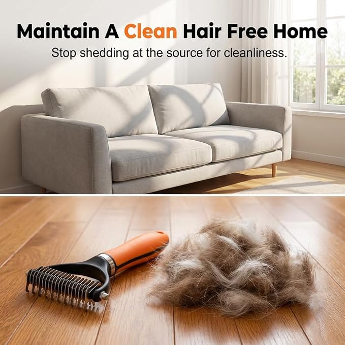 2026 Upgrade Double-Sided Pet Grooming Tool, Professional Pet Detangling Comb Removes Tangles Knots and Loose Fur, Gentle Deshedding Dog Cat Brush for Long Thick Hair (Orange)