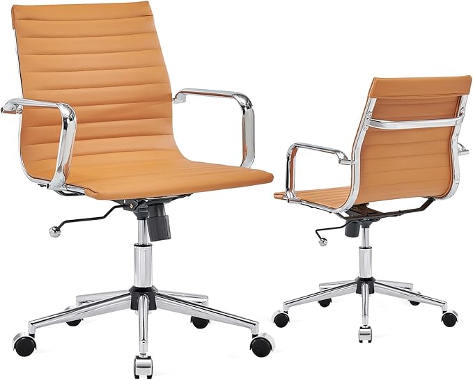 Ergonomic Office Chair with Lumbar Support Adjustable Swivel Mid Back Desk Chair PU Leather Computer Task Chair for Home Office 360° Rolling, Terracotta