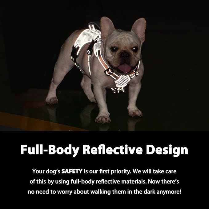 Escape Proof Dog Harness, Dachshund Harness, Reflective Dog Harness with Handle, Durable,Adjustable Vest for Small Medium Large Dogs Walking, Training, and Running Gear (Orange,L)