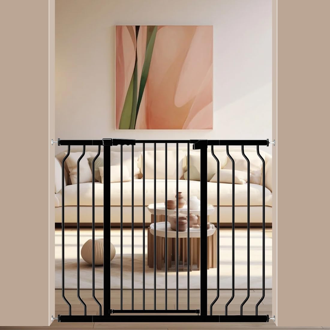 WAOWAO Extra Tall 40.55" Baby Gate 29.92-46.85" Wide Pressure Mounted Walk Through Swing Auto Close Safety Black Metal Toddler Child Dog Pet for Indoor Stairs,Doorways,Kitchen
