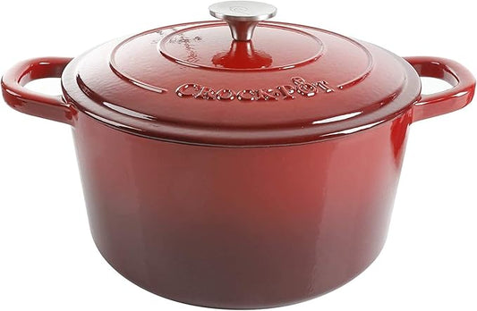 Crock Pot Artisan 5-Quart Round Enameled Cast Iron Dutch Oven – Red, Durable