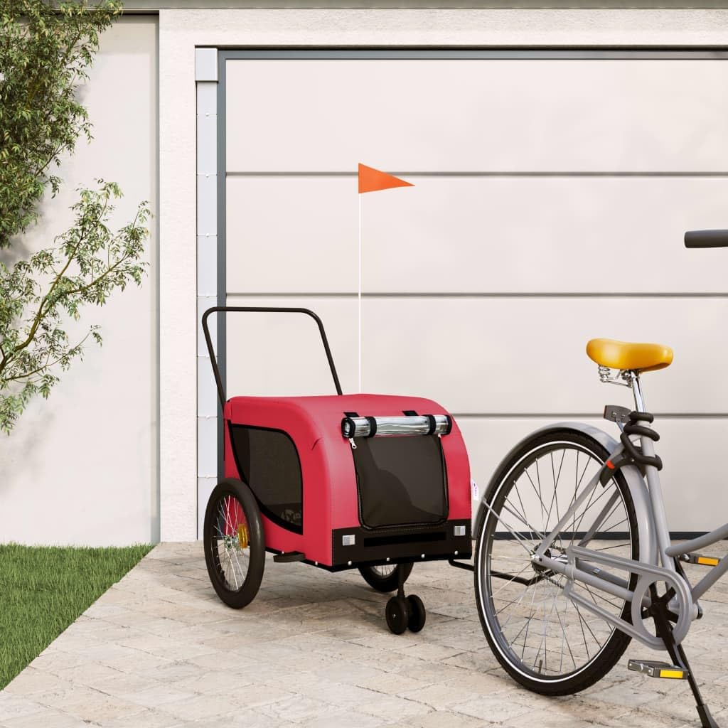 Tidyard Pet Bike Trailer Red and Black Oxford Fabric and Iron Pet Bicycle Carrier, Animal Bike Stroller for Cat, Puppy, Dog, Outdoor, Travel Style B